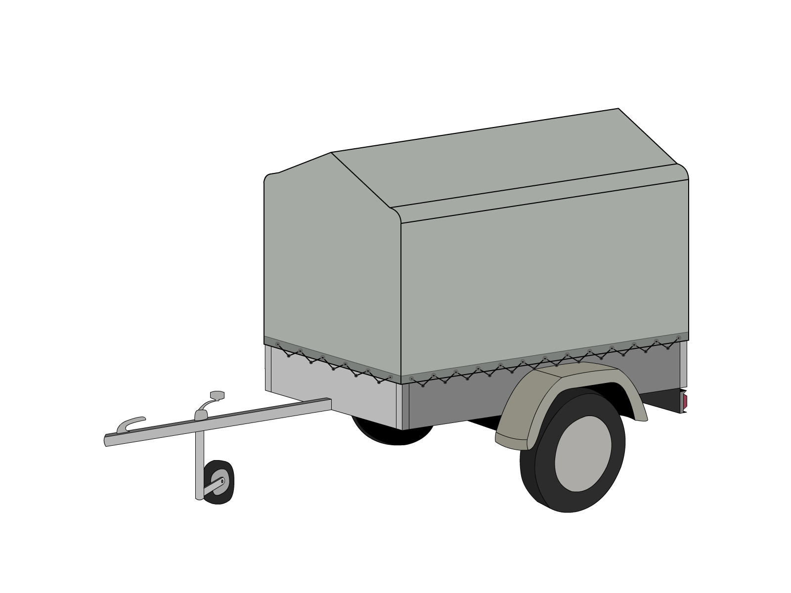 Bâche pour remorque bagagère Bord arrondi flèche en Protect 670 : La référence en matière de protection étanche Gris clair RAL 7038